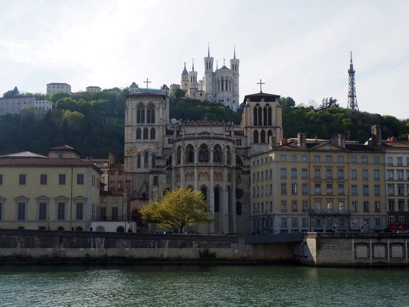 The Cathedral with the Basilica of Notre-Dame de Fourviere on the hill